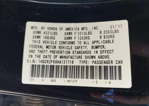 2017 Honda Accord Sport z USA, uszkodzony, nr VIN 1HGCR2F66HA137719